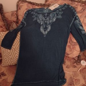 Free people tshirt long sleeves small bluish green new with sequins